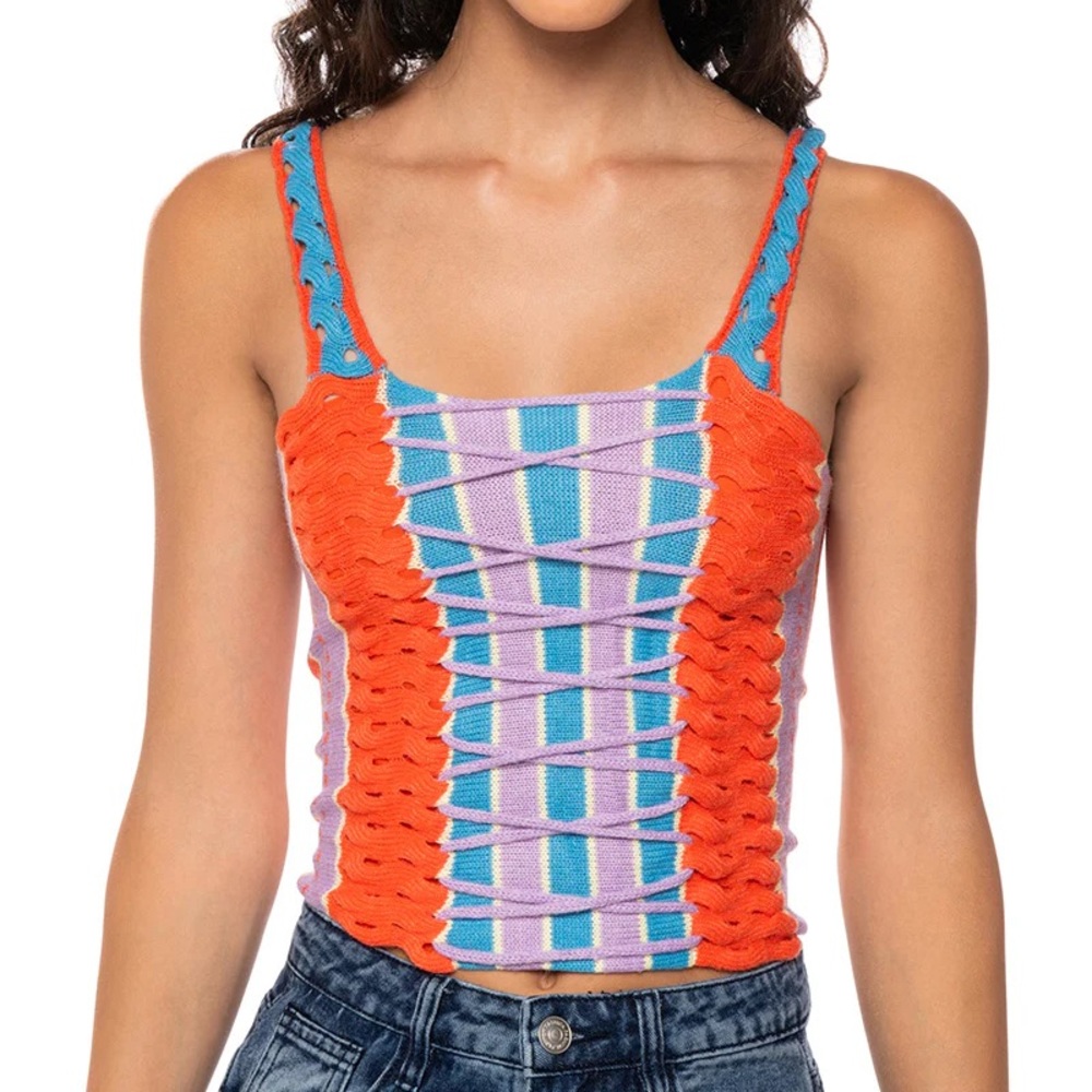 The AKIRA Label California Dreaming Knit Lace Up Tank Top
